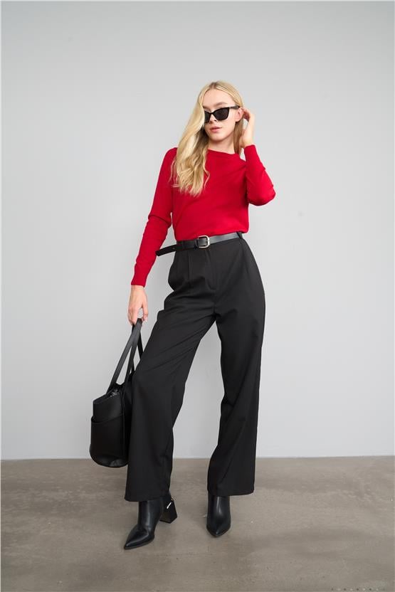 Çetinkaya Miramira Bisiklet Yaka Kırmızı Triko Kazak