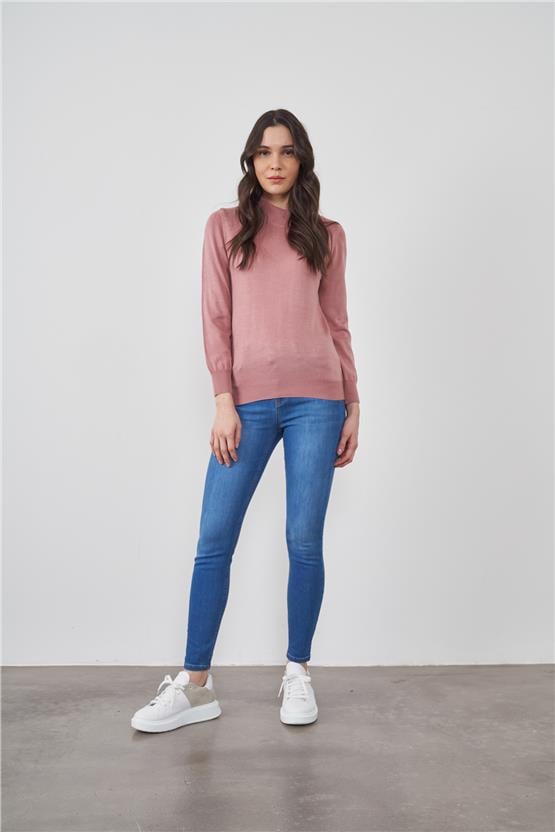 Çetinkaya Miramira 2254  Dik Yaka Gül Kurusu Triko