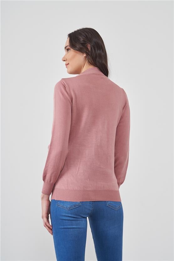 Çetinkaya Miramira 2254  Dik Yaka Gül Kurusu Triko