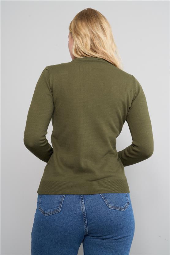 Çetinkaya Miramira 2254 Dik Yaka Haki Triko