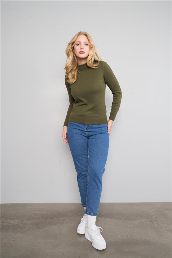 Çetinkaya Miramira 2254 Dik Yaka Haki Triko