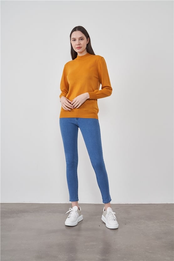 Çetinkaya Miramira 2254 Dik Yaka Hardal Triko