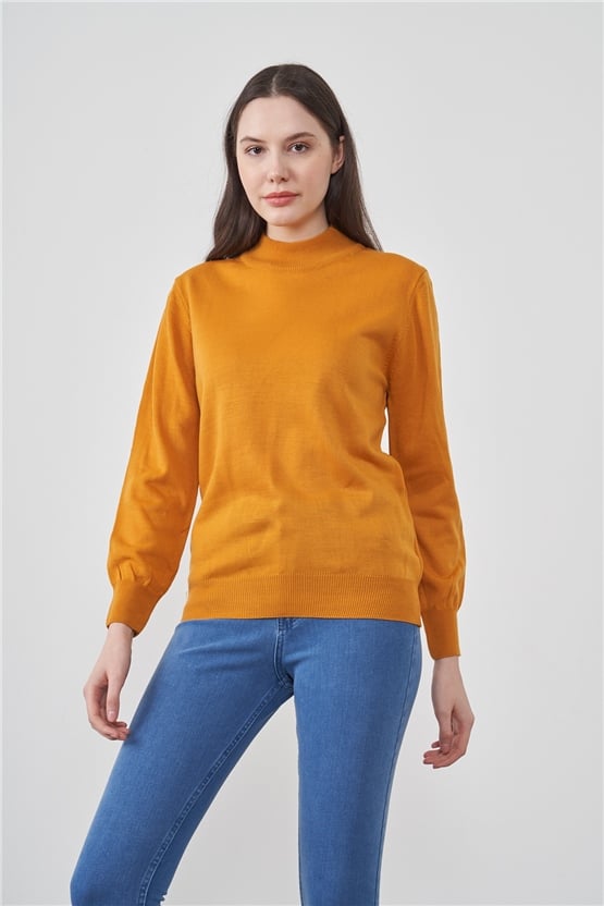 Çetinkaya Miramira 2254 Dik Yaka Hardal Triko