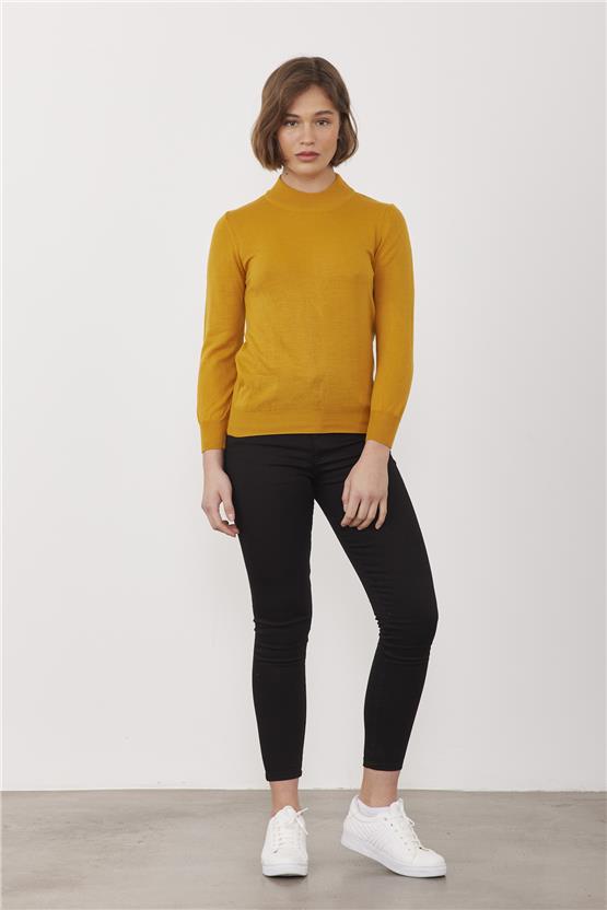 Çetinkaya Miramira 2254 Dik Yaka Hardal Triko