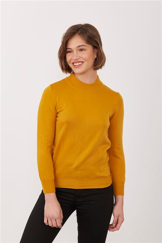 Çetinkaya Miramira 2254 Dik Yaka Hardal Triko