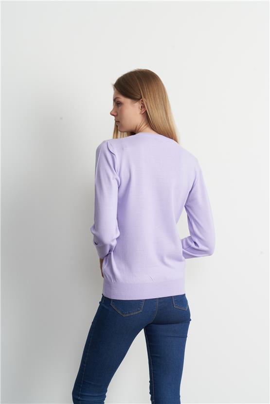 Çetinkaya Miramira Kadın V Yaka Lila Kazak