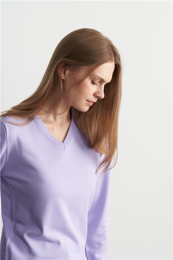 Çetinkaya Miramira Kadın V Yaka Lila Kazak
