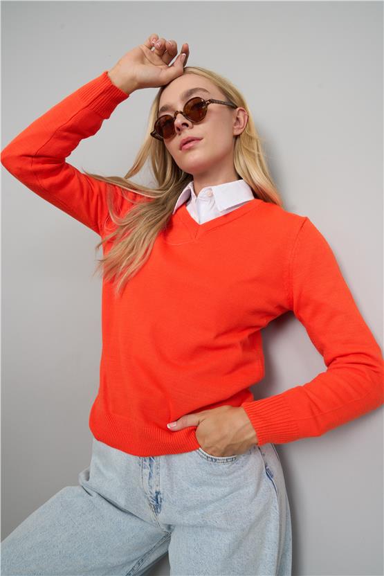 Çetinkaya Miramira Kadın V Yaka Mercan Kazak