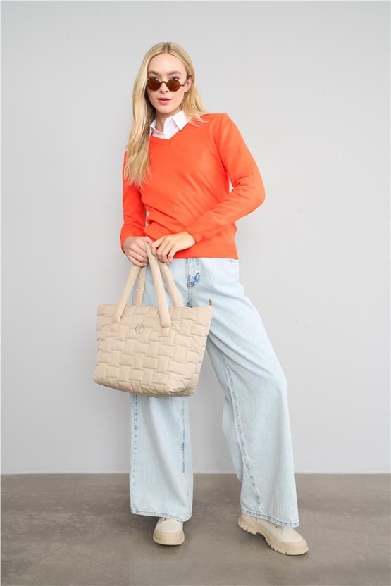 Çetinkaya Miramira Kadın V Yaka Mercan Kazak