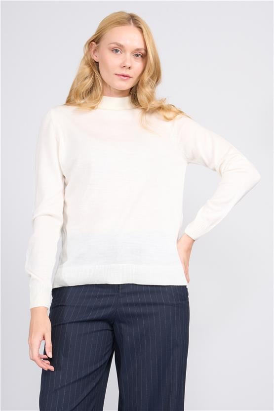 Çetinkaya Miya Mira 2254 Bayan Dik Yaka Koyu Krem Triko