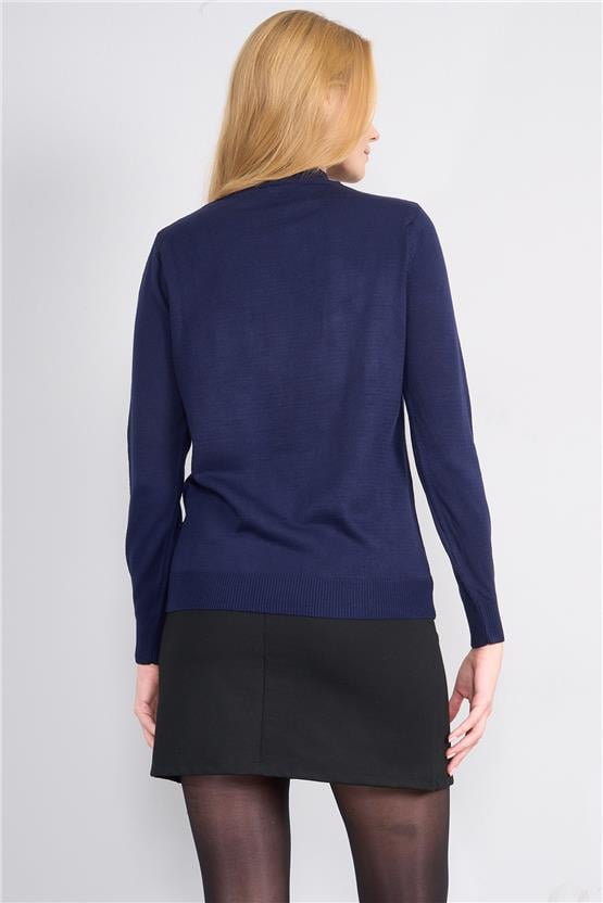 Çetinkaya Miya Mira 2254 Bayan Dik Yaka Koyu Lacivert Triko