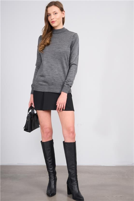 Çetinkaya Miya Mira 2254 Bayan Dik Yaka Koyu Grimelanj Triko