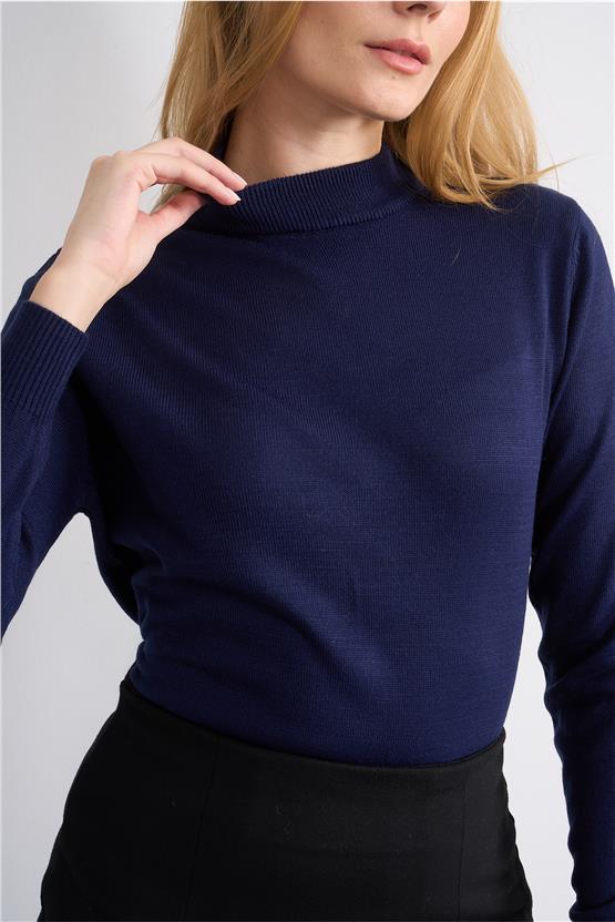 Çetinkaya Miya Mira 2254 Bayan Dik Yaka Koyu Lacivert Triko