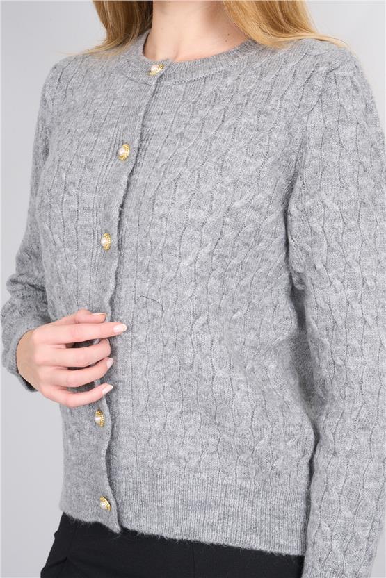 Çetinkaya Miya Mira 2314 Kadın Bisiklet Yaka Akrilik Triko Hırka Grimelanj