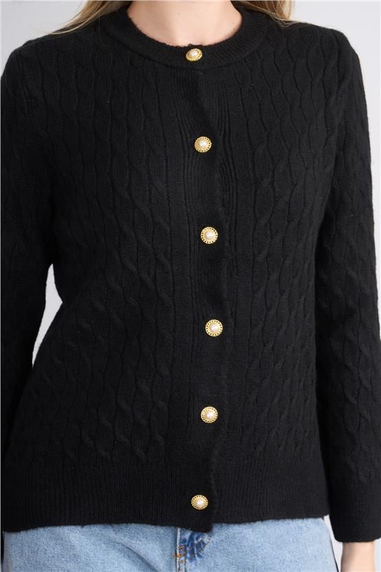 Çetinkaya Miya Mira 2314 Kadın Bisiklet Yaka Akrilik Triko Hırka Siyah