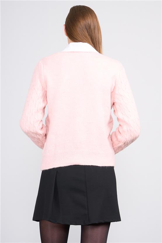 Çetinkaya Miya Mira 2314 Kadın Bisiklet Yaka Akrilik Triko Hırka Pudra