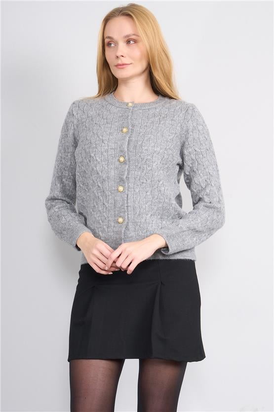 Çetinkaya Miya Mira 2314 Kadın Bisiklet Yaka Akrilik Triko Hırka Grimelanj