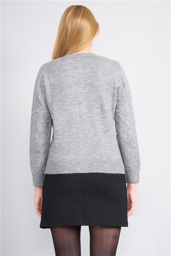 Çetinkaya Miya Mira 2314 Kadın Bisiklet Yaka Akrilik Triko Hırka Grimelanj