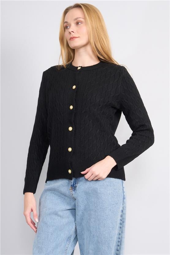 Çetinkaya Miya Mira 2314 Kadın Bisiklet Yaka Akrilik Triko Hırka Siyah