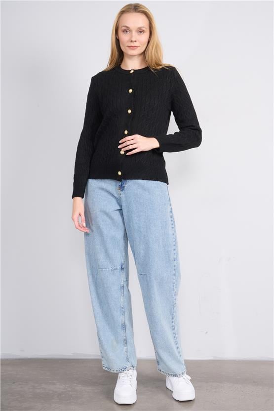 Çetinkaya Miya Mira 2314 Kadın Bisiklet Yaka Akrilik Triko Hırka Siyah