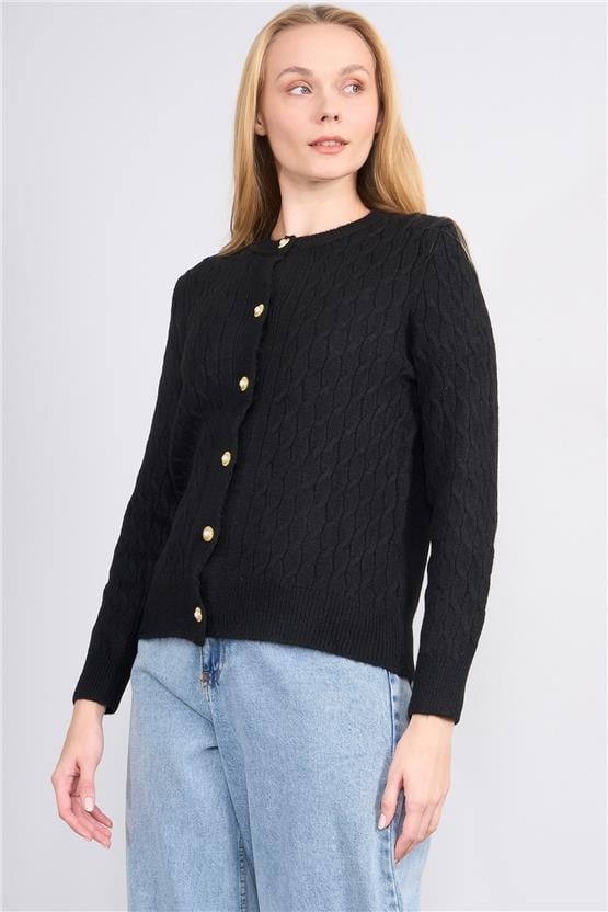 Çetinkaya Miya Mira 2314 Kadın Bisiklet Yaka Akrilik Triko Hırka Siyah