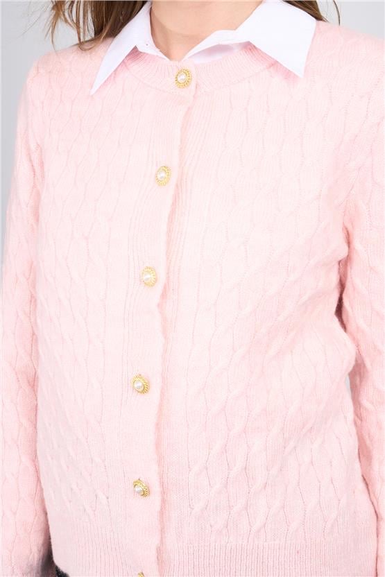 Çetinkaya Miya Mira 2314 Kadın Bisiklet Yaka Akrilik Triko Hırka Pudra