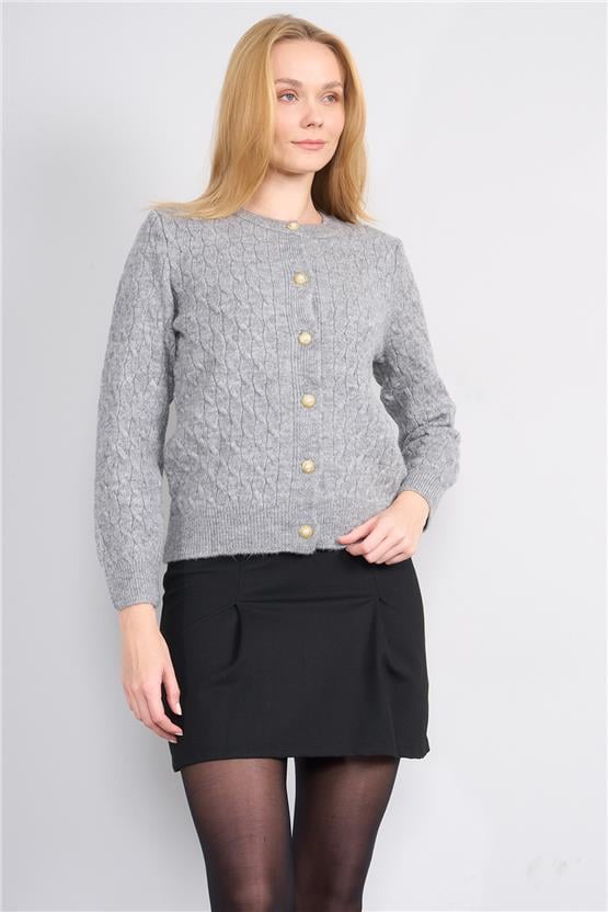 Çetinkaya Miya Mira 2314 Kadın Bisiklet Yaka Akrilik Triko Hırka Grimelanj