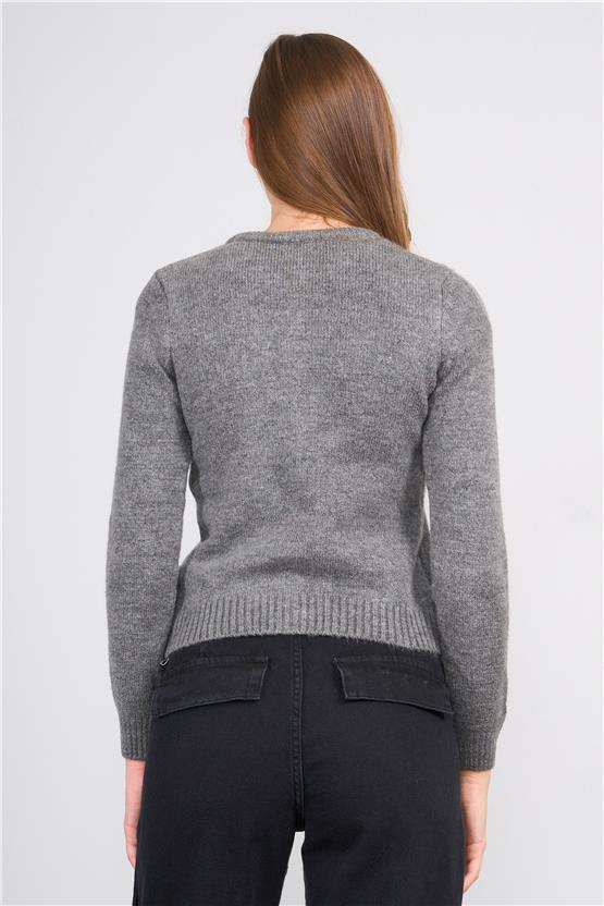 Çetinkaya Miya Mira 2315 Kadın Bisiklet Yaka Akrilik Triko Hırka Grimelanj