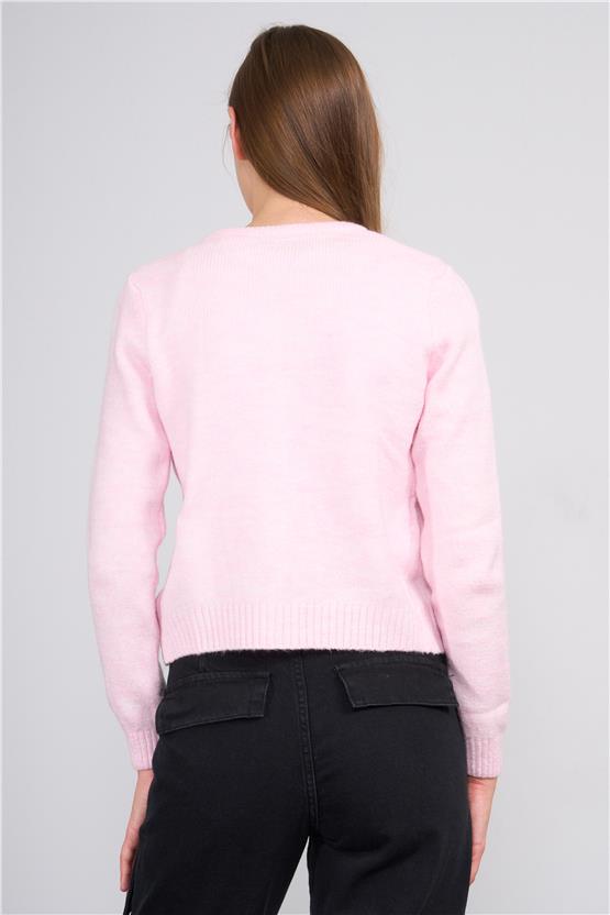 Çetinkaya Miya Mira 2315 Kadın Bisiklet Yaka Akrilik Triko Hırka Pudra