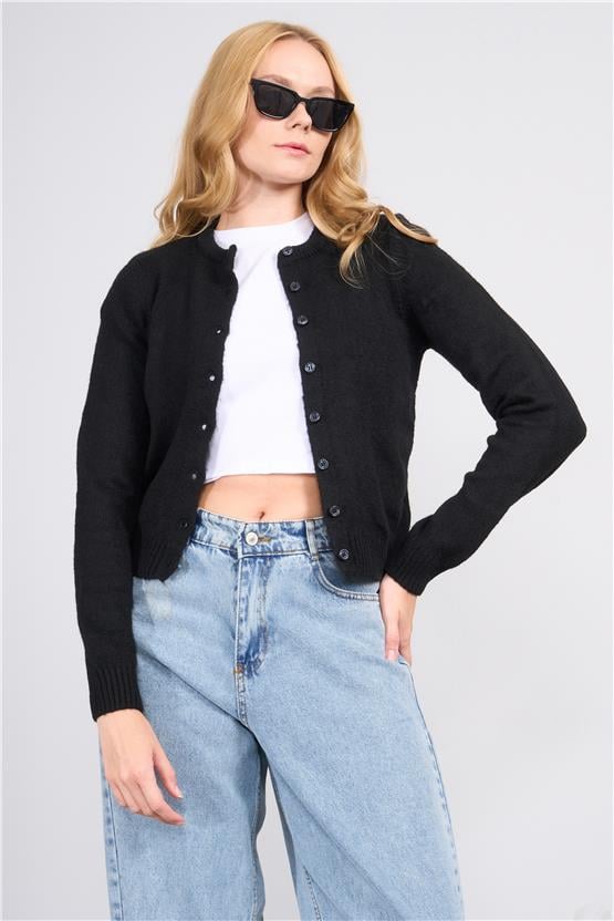 Çetinkaya Miya Mira 2315 Kadın Bisiklet Yaka Akrilik Triko Hırka Siyah