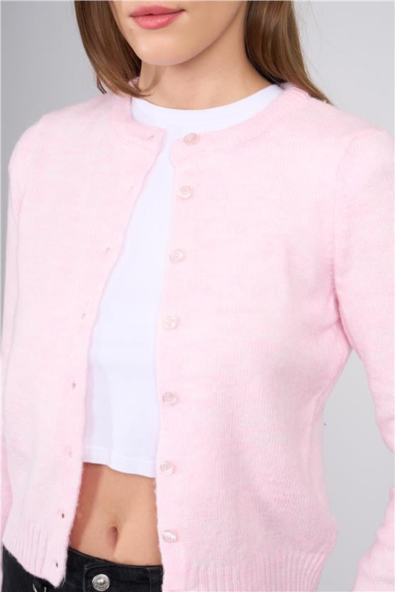 Çetinkaya Miya Mira 2315 Kadın Bisiklet Yaka Akrilik Triko Hırka Pudra