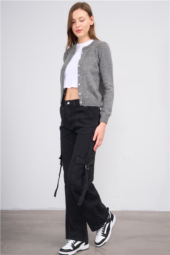 Çetinkaya Miya Mira 2315 Kadın Bisiklet Yaka Akrilik Triko Hırka Grimelanj