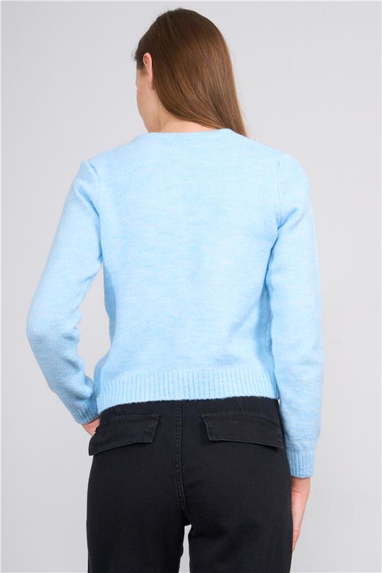 Çetinkaya Miya Mira 2315 Kadın Bisiklet Yaka Akrilik Triko Hırka Açık Mavi