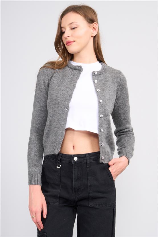 Çetinkaya Miya Mira 2315 Kadın Bisiklet Yaka Akrilik Triko Hırka Grimelanj