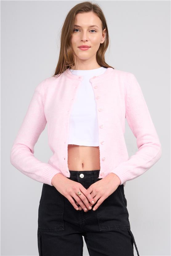 Çetinkaya Miya Mira 2315 Kadın Bisiklet Yaka Akrilik Triko Hırka Pudra