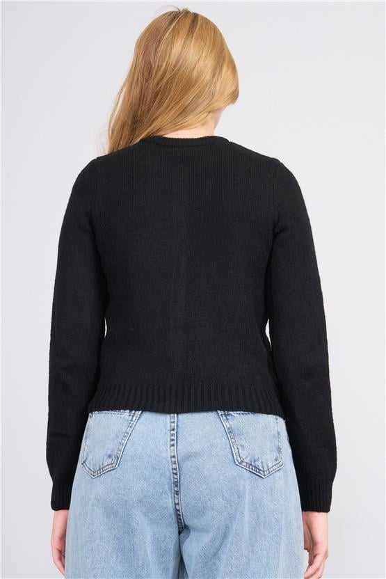 Çetinkaya Miya Mira 2315 Kadın Bisiklet Yaka Akrilik Triko Hırka Siyah