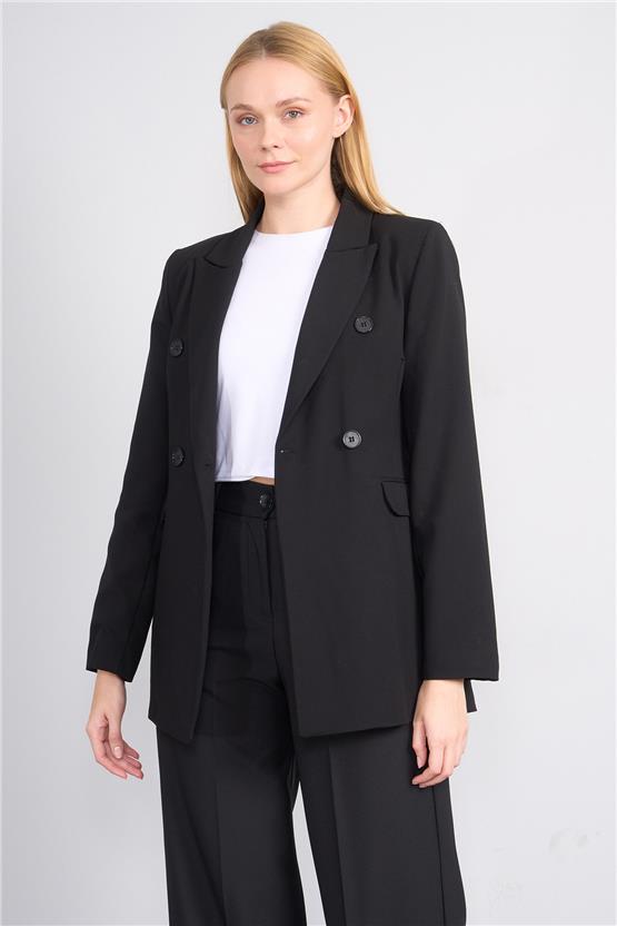 Çetinkaya Miya Mira 5246 Kadın Slim Fit Kruvaze Ceket Siyah
