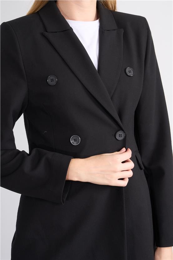 Çetinkaya Miya Mira 5246 Kadın Slim Fit Kruvaze Ceket Siyah