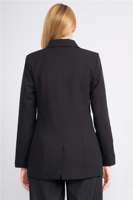 Çetinkaya Miya Mira 5246 Kadın Slim Fit Kruvaze Ceket Siyah