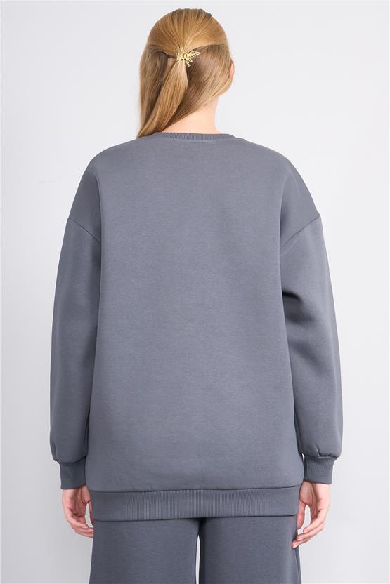 Çetinkaya Miya Mira Modest 8500 Kadın Bisiklet Yaka 3 İplik Loose Fit Sweatshirt Koyu Gri