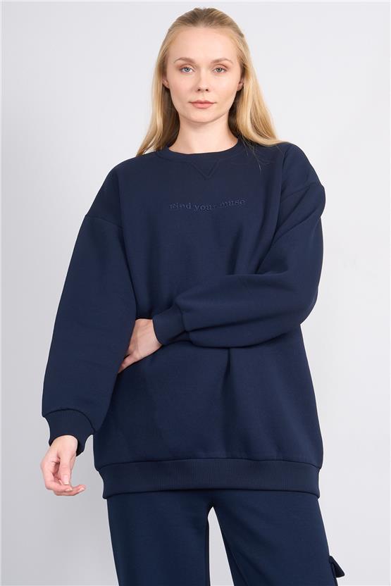 Çetinkaya Miya Mira Modest 8500 Kadın Bisiklet Yaka 3 İplik Loose Fit Sweatshirt Lacivert