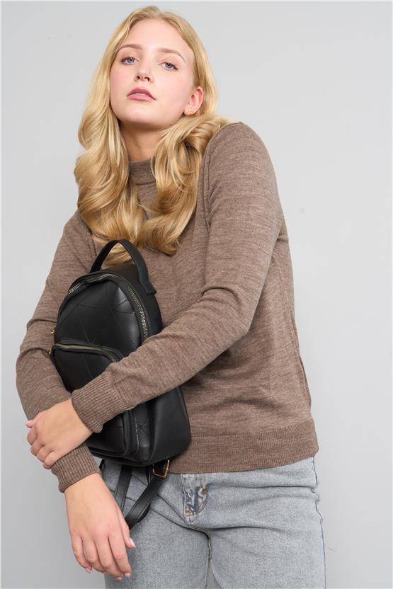 Çetinkaya MiyaMira 2254 Bayan Dik Yaka Kahverengi Triko