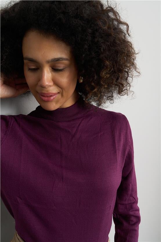 Çetinkaya MiyaMira 2254 Bayan Dik Yaka Mürdüm Triko