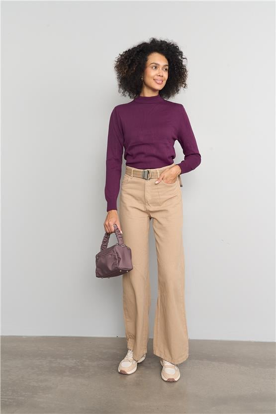 Çetinkaya MiyaMira 2254 Bayan Dik Yaka Mürdüm Triko