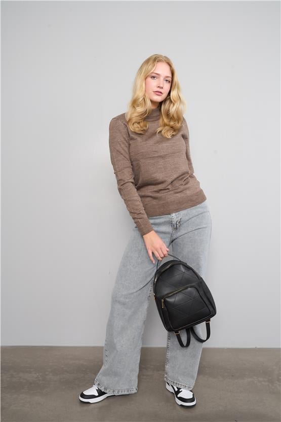 Çetinkaya MiyaMira 2254 Bayan Dik Yaka Kahverengi Triko