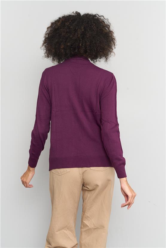 Çetinkaya MiyaMira 2254 Bayan Dik Yaka Mürdüm Triko