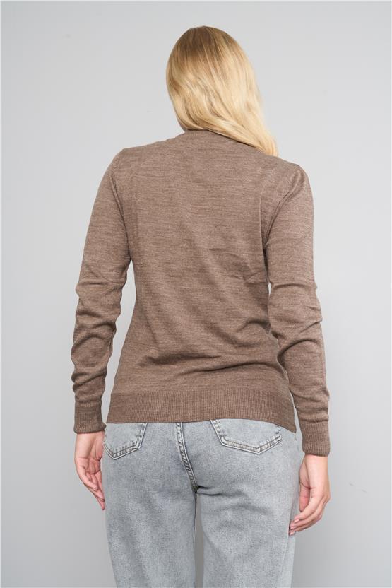 Çetinkaya MiyaMira 2254 Bayan Dik Yaka Kahverengi Triko