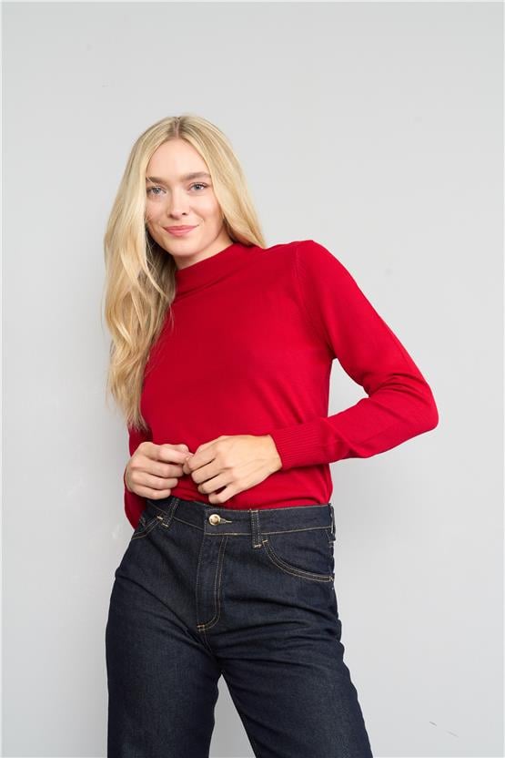 Çetinkaya Miyamira 2254 Dik Yaka Basic Triko Kırmızı