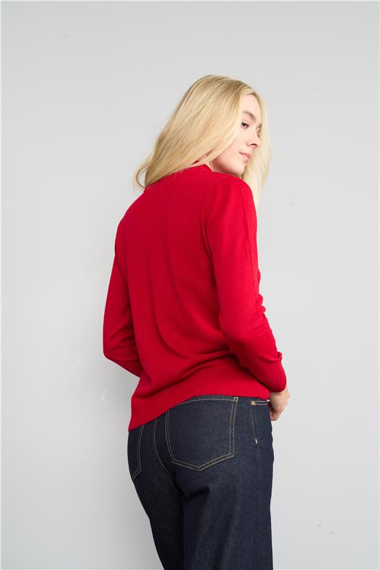 Çetinkaya Miyamira 2254 Dik Yaka Basic Triko Kırmızı