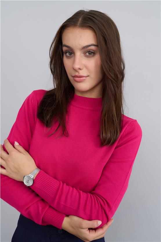 Çetinkaya Miyamira 2254 Kadın Dik Yaka Triko Fuşya